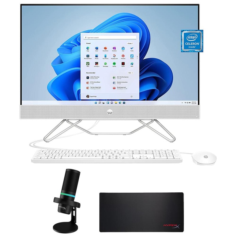 Hewlett Packard 23.8" Intel Celeron 8GB/256GB SSD All-in-One Desktop w/ Gaming Microphone Bundle