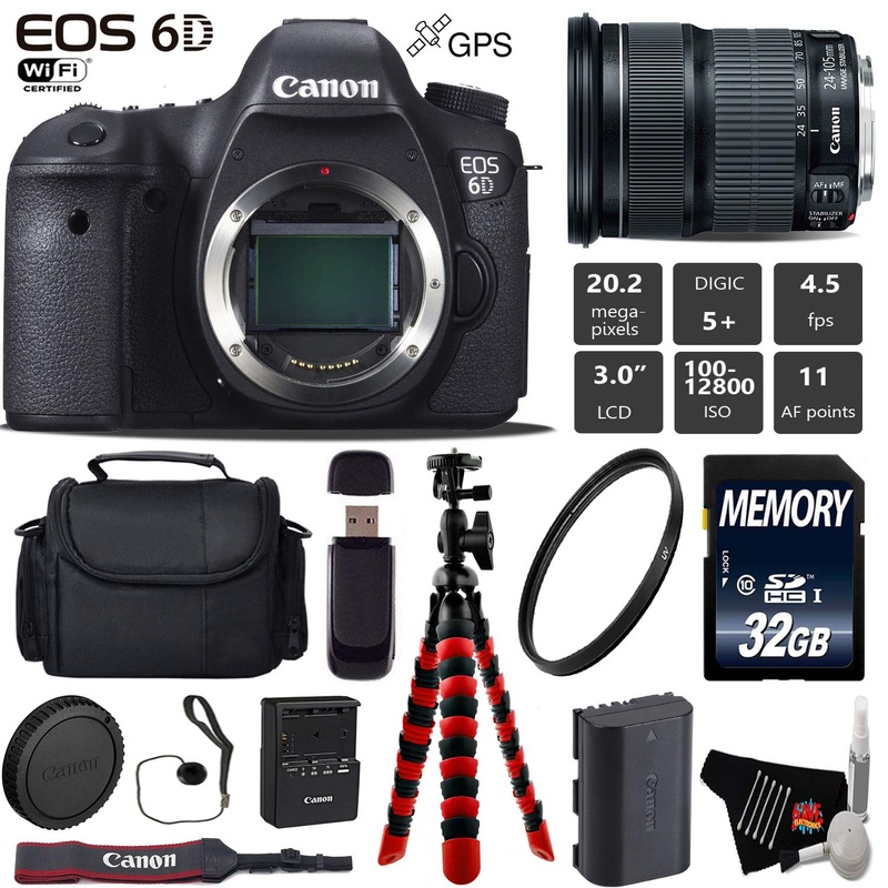 Canon EOS 6D DSLR Camera with 24-105mm is STM Lens + Wireless Remote + UV Protection Filter + Case + Wrist Strap + Tripo