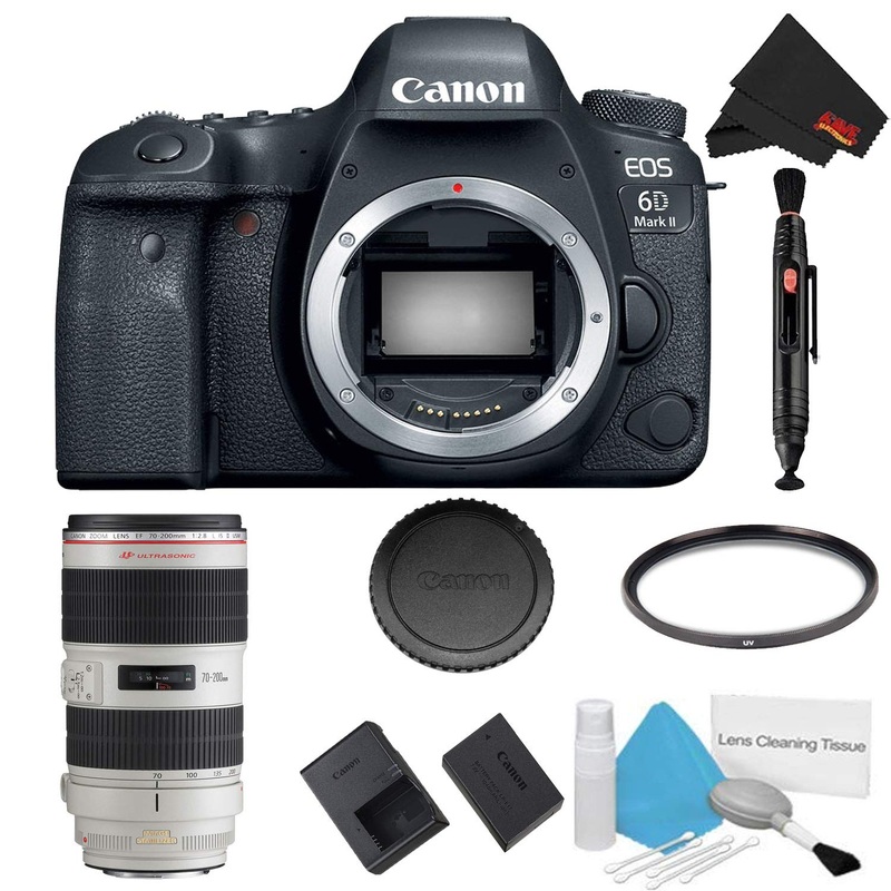 Canon EOS 6D Mark II DSLR Camera (Body Only) Basic Filter Bundle + Bonus Canon EF 70-200mm f/2.8L is II USM Lens - Inter