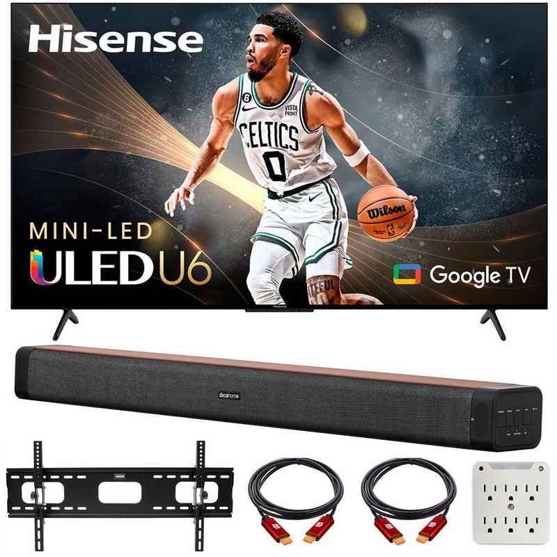Hisense 55" U6K Series Mini-LED ULED 4K Google TV 2023 w/ Deco Gear 60W Soundbar Bundle