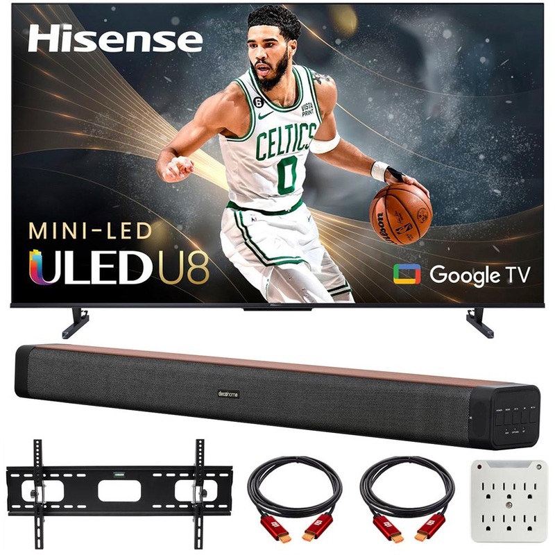 Hisense 55" U8 Series 4K Mini-LED ULED Google TV w/ Deco Gear 60W Soundbar Bundle