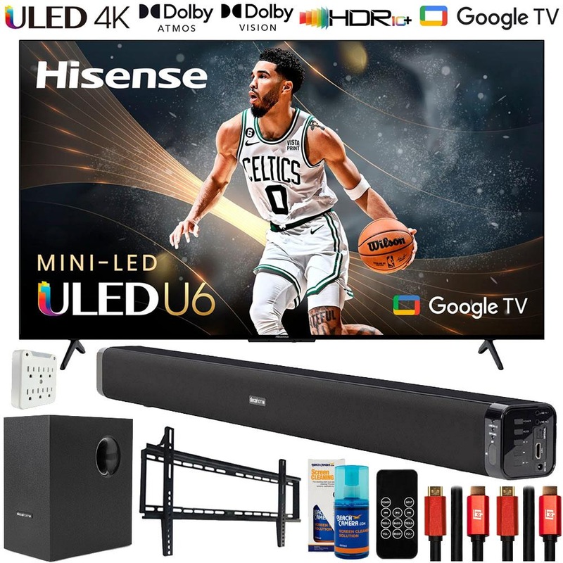 Hisense 65" U6K Mini-LED ULED 4K Google TV (2023) with Deco Gear Home Theater Bundle