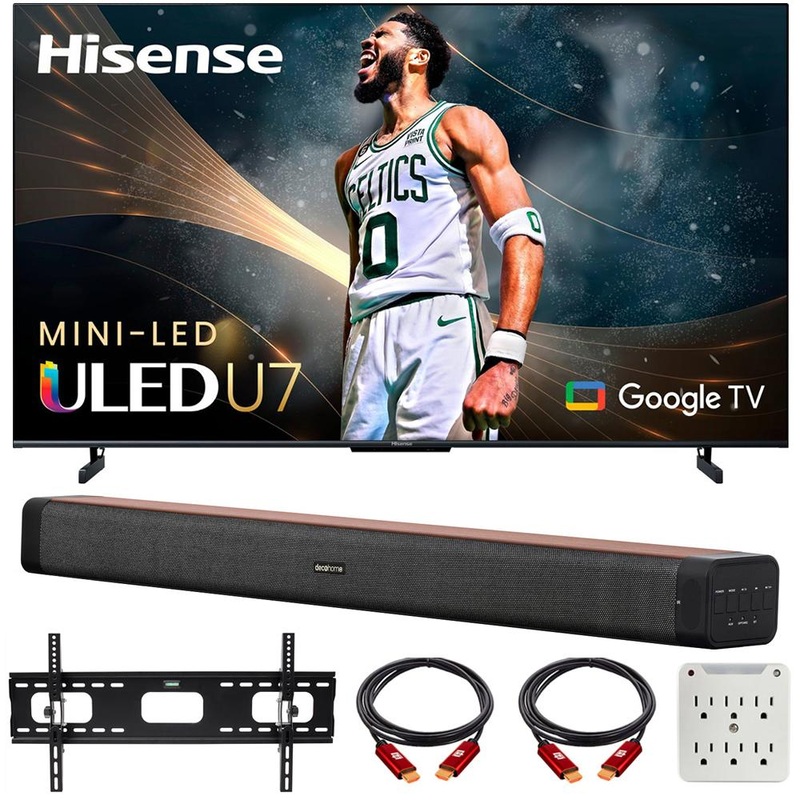 Hisense 65" U7 Series Mini-LED ULED 4K Google TV 2023 w/ Deco Gear 60W Soundbar Bundle