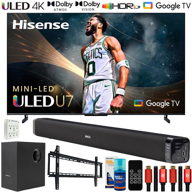 Hisense 65" U7 Series Mini-LED ULED 4K Google TV 2023 with Deco Gear Home Theater Bundle