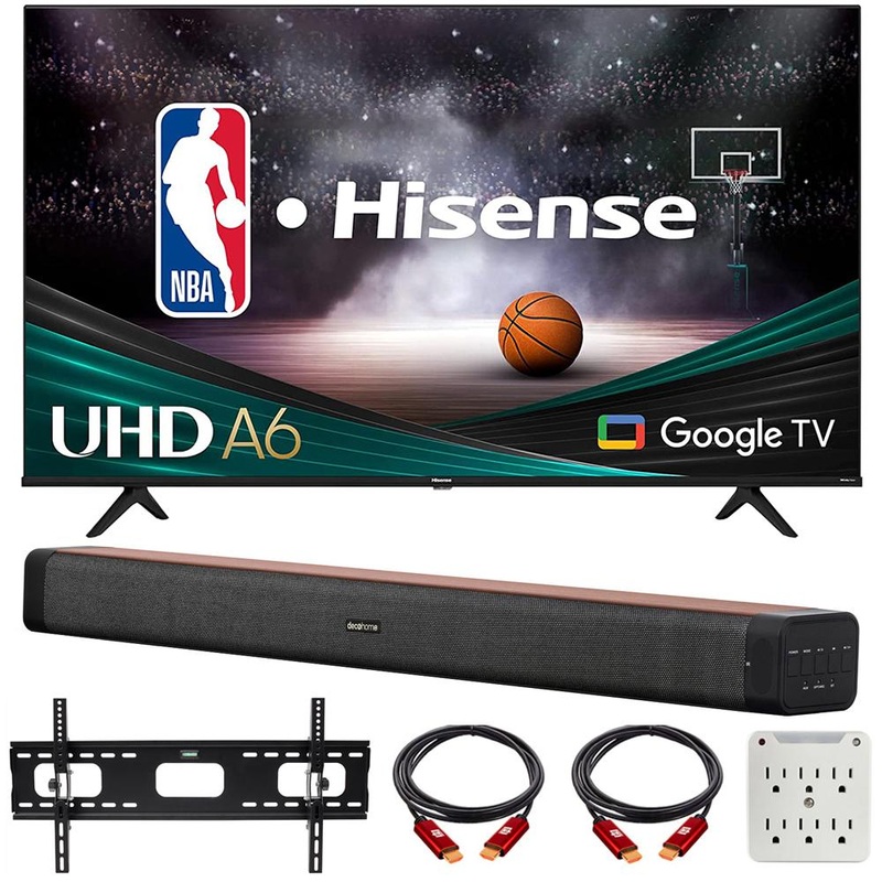 Hisense 70" A6 Series LED 4K UHD Smart Google TV w/ Deco Gear 60W Soundbar Bundle