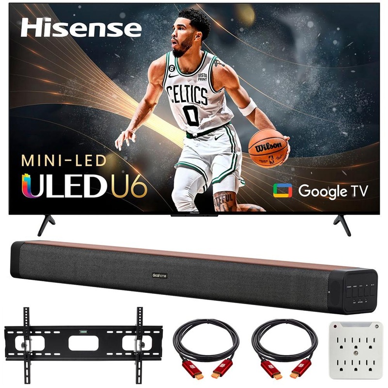 Hisense 75" U6K Series Mini-LED ULED 4K Google TV 2023 w/ Deco Gear 60W Soundbar Bundle