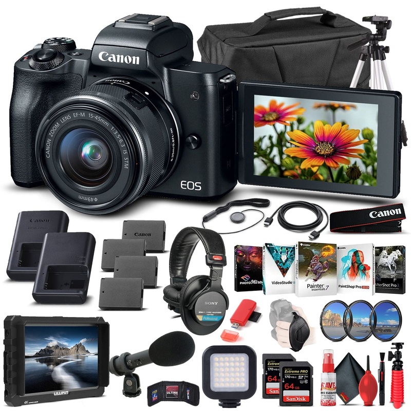Canon EOS M50 Mirrorless Camera W/ 15-45mm Lens Black 2680C011  - Pro Bundle