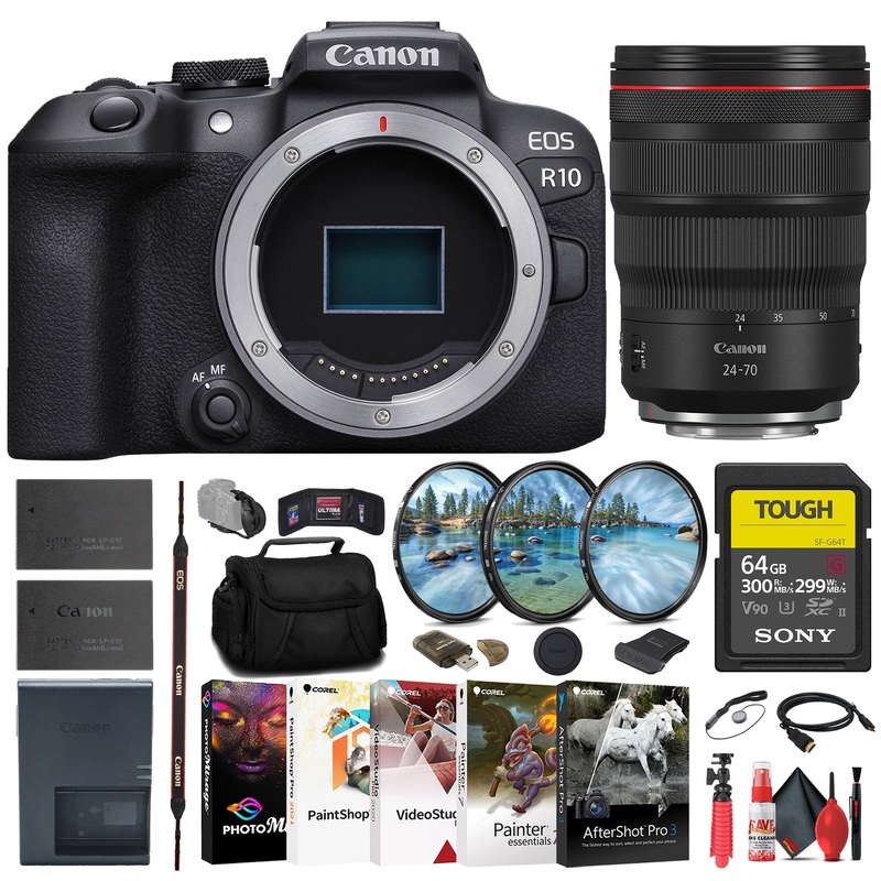 Canon EOS R10 Mirrorless Camera + Canon 24-70mm Lens + 64GB SD Card + More - Reconditioned