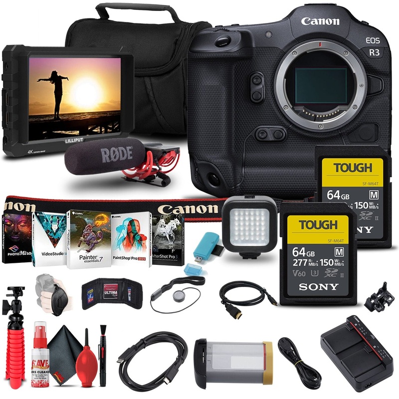 Canon EOS R3 Mirrorless Camera (4895C002) + 4K Monitor + VideoMic + More Bundle - Reconditioned