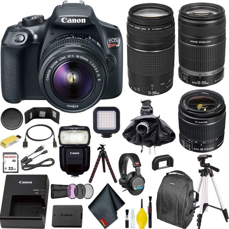 Canon EOS Rebel T6 DSLR Camera with 18-55mm Lens + 55-250mm Lens Master Kit