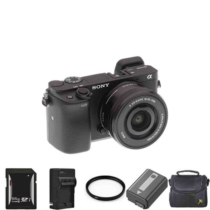 Sony Alpha a6300 Mirrorless Camera w/16-50mm Lens + 2 Batteries, 64GB Card Pro Bundle