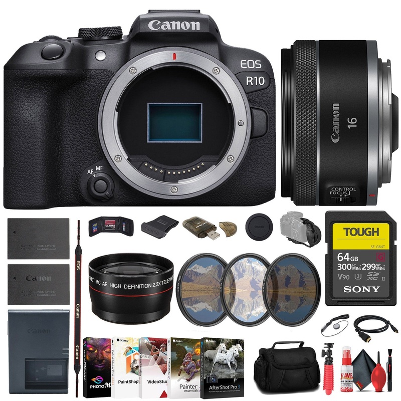 Canon EOS R10 Mirrorless Camera + Canon 16mm Lens + 64GB Card + More - Reconditioned
