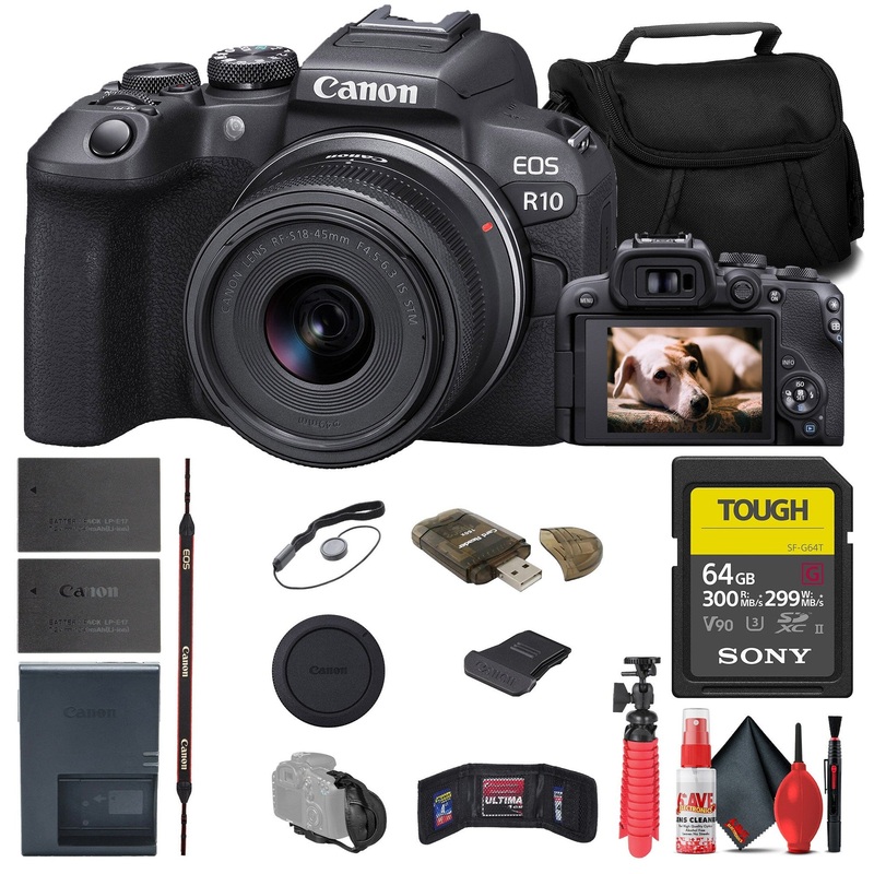 Canon EOS R10 Mirrorless Camera W/ 18-45mm Lens + 64GB TOUGH Card + Bag + More - Reconditioned