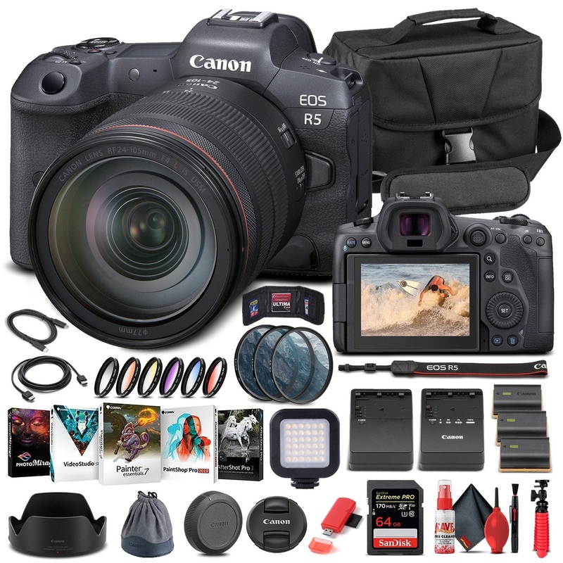 Canon EOS R5 Mirrorless Camera W/ 24-105mm f/4L Lens 4147C013 - Advanced Bundle - Reconditioned