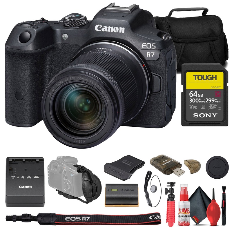 Canon EOS R7 Mirrorless Camera W/ 18-150mm Lens + Sony 64GB TOUGH SD Card + Bag - Reconditioned