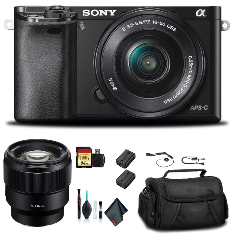 Sony Alpha a6000 Mirrorless Camera with 16-50mm and 55-210mm Lenses ILCE6000Y/B with Sony FE 85mm Lens, Soft Bag, Additi - Used