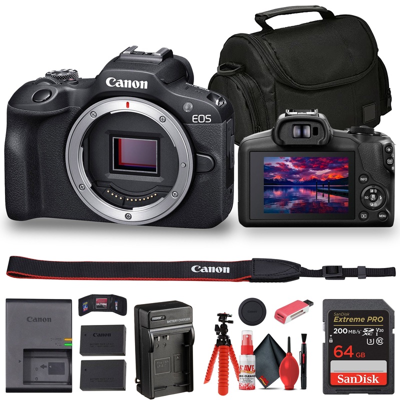 Canon EOS R100 Mirrorless Camera (6052C002) + Bag + 64GB Card + LPE17 Battery + More - Reconditioned