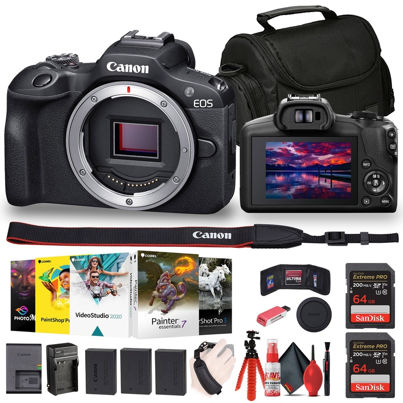Canon EOS R100 Mirrorless Camera + Corel Photo Software + Bag + 2 x 64GB Card + More - Reconditioned