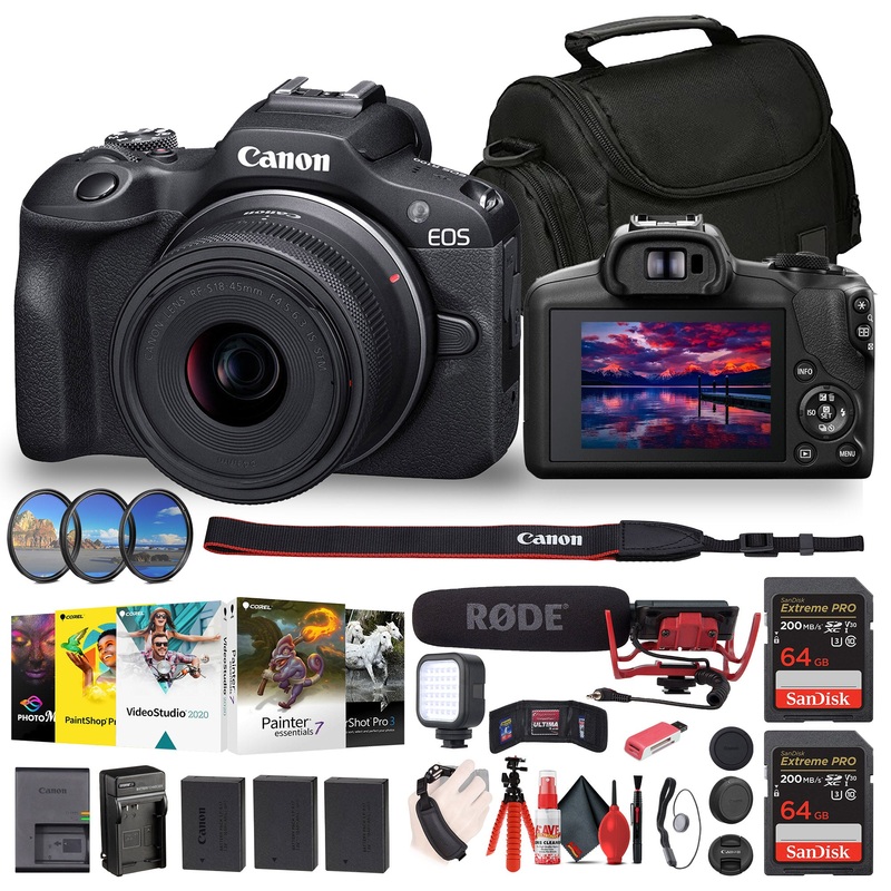 Canon EOS R100 Mirrorless Camera with 18-45mm Lens + Rode Mic + Filter Kit + More - Reconditioned