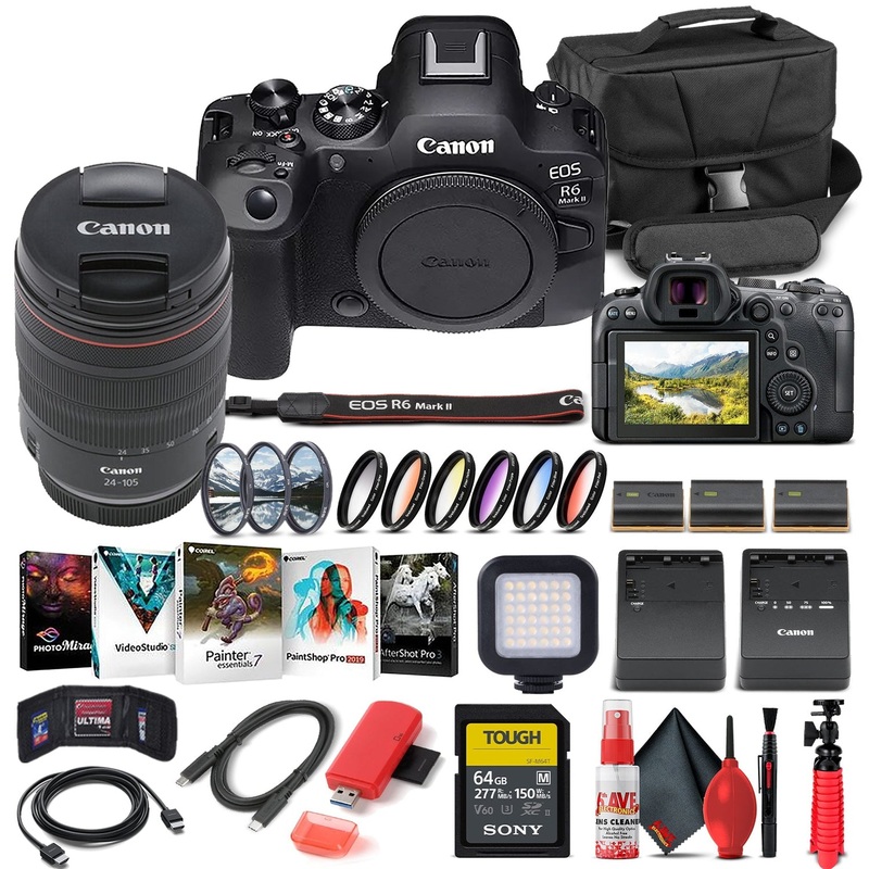 Canon EOS R6 Mark II Mirrorless Camera with 24-105mm f/4 Lens 5666C011 - Advanced Bundle - Reconditioned