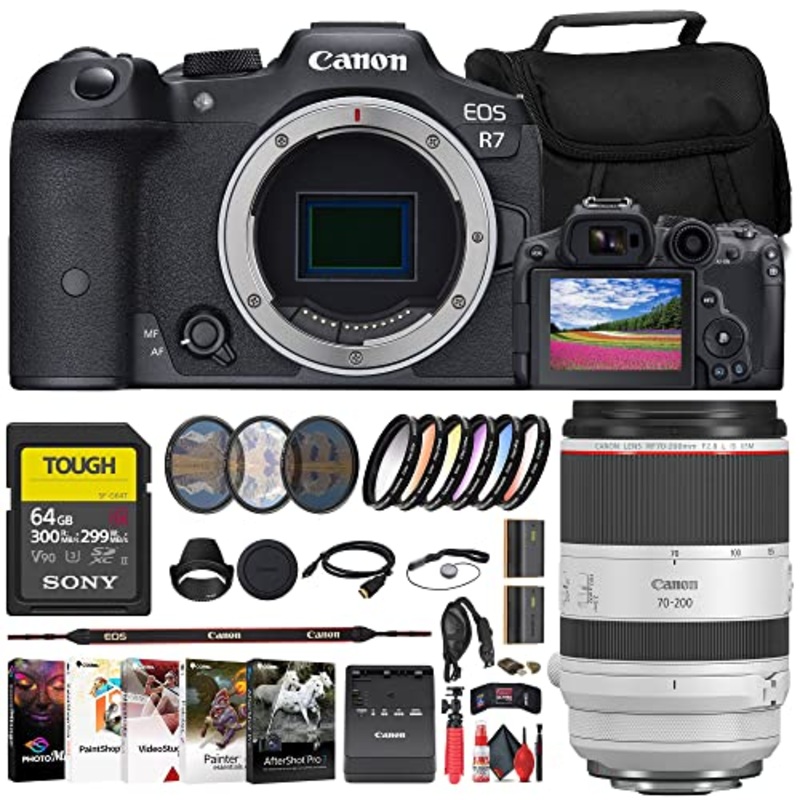 Canon EOS R7 Mirrorless Camera + Canon 70-200mm Lens + 64GB Card + Filter + More - Reconditioned