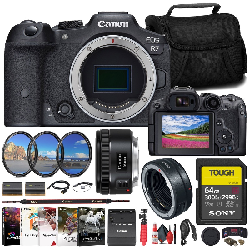 Canon EOS R7 Mirrorless Camera + Canon EF 50mm Lens + 64GB TOUGH Card + More - Reconditioned