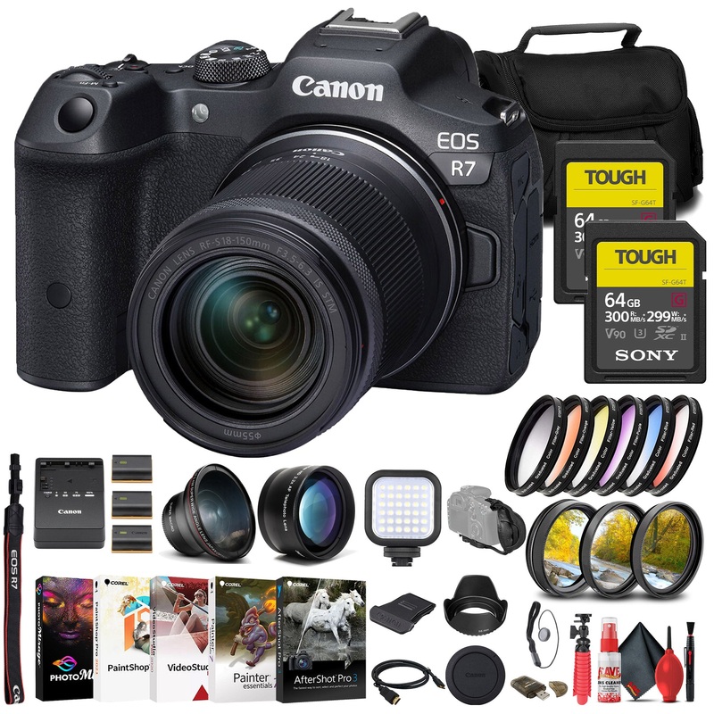 Canon EOS R7 Mirrorless Camera W/ 18-150mm Lens + 2 x Sony 64GB TOUGH SD Card - Reconditioned
