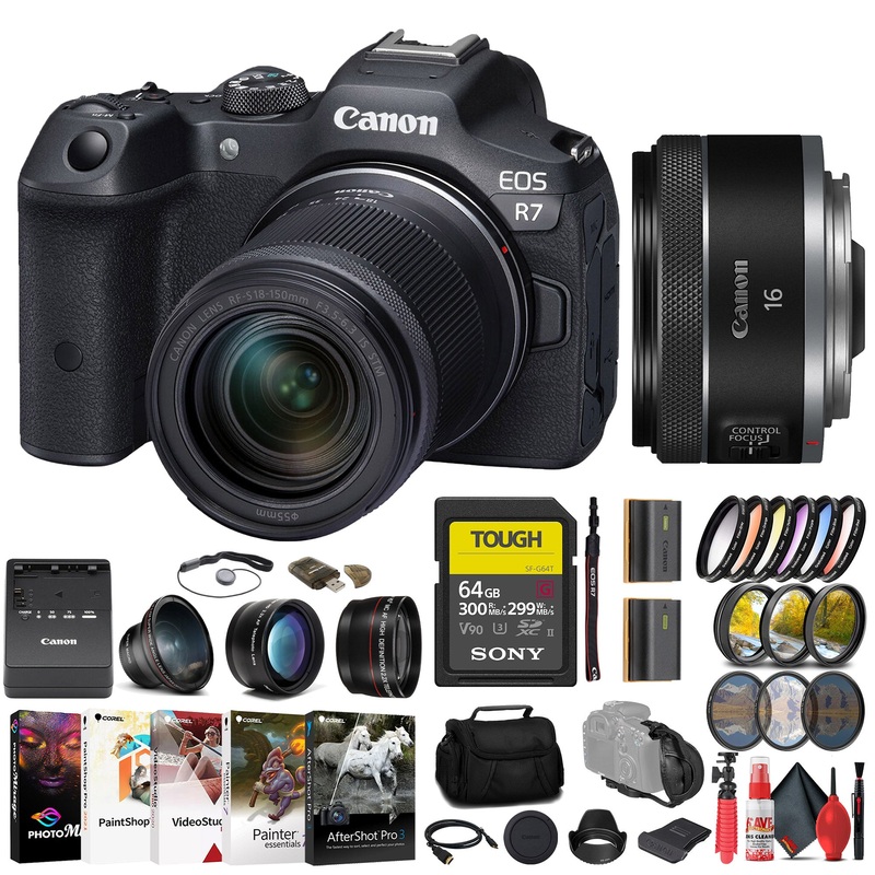 Canon EOS R7 Mirrorless Camera W/ 18-150mm Lens + Canon 16mm Lens + 64GB + More - Reconditioned
