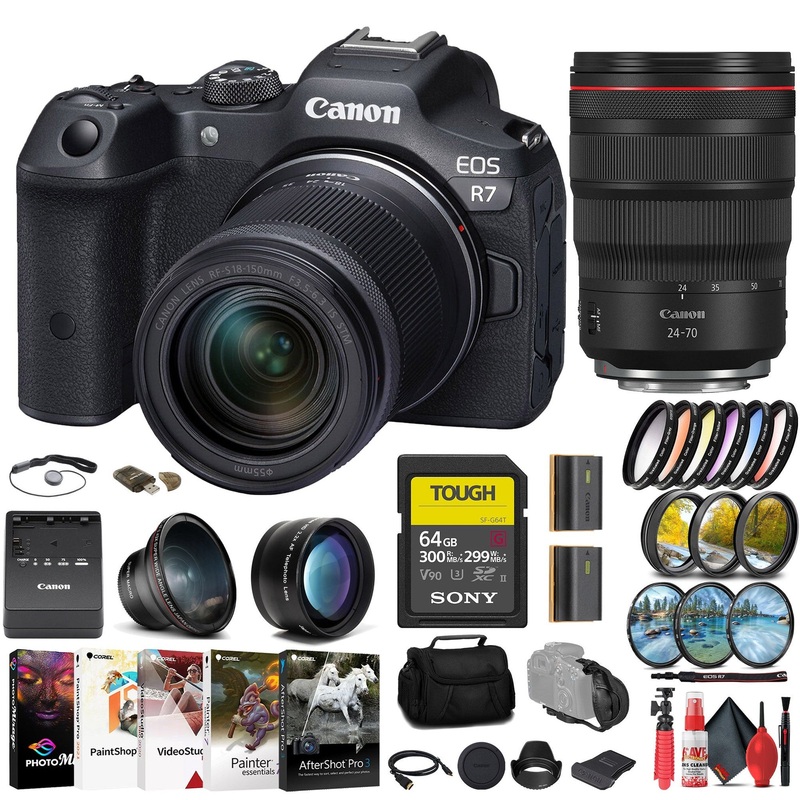 Canon EOS R7 Mirrorless Camera W/ 18-150mm Lens + Canon 24-70mm Lens + 64GB + More - Reconditioned