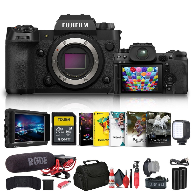 FUJIFILM X-H2 Mirrorless Camera (16757045) + 4K Monitor + Rode VideoMic + More