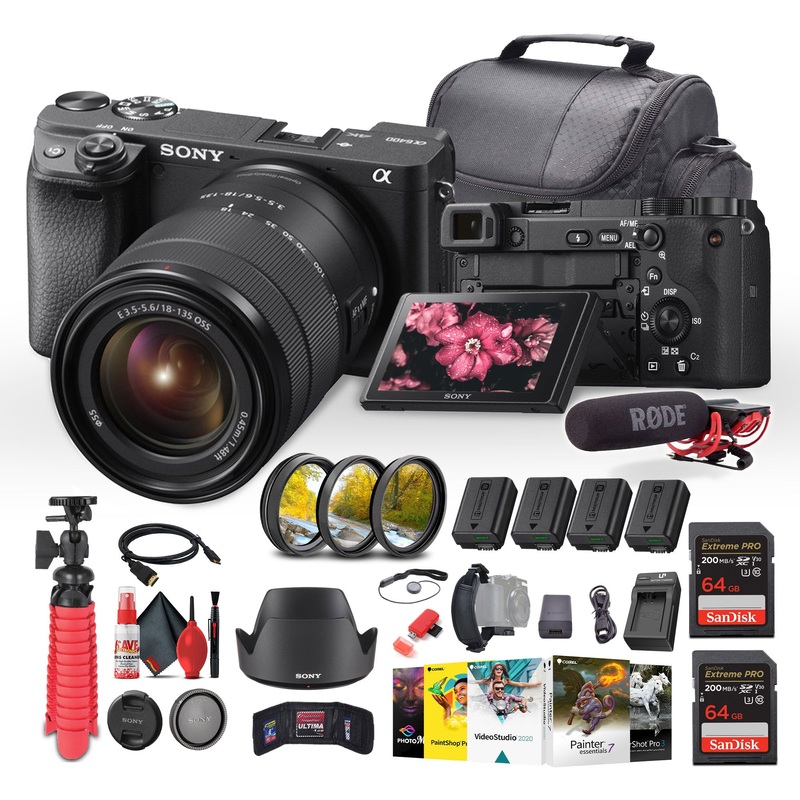 Sony a6400 Mirrorless Camera with 18-135mm Lens with Real-Time Eye Auto Focus - Bundle