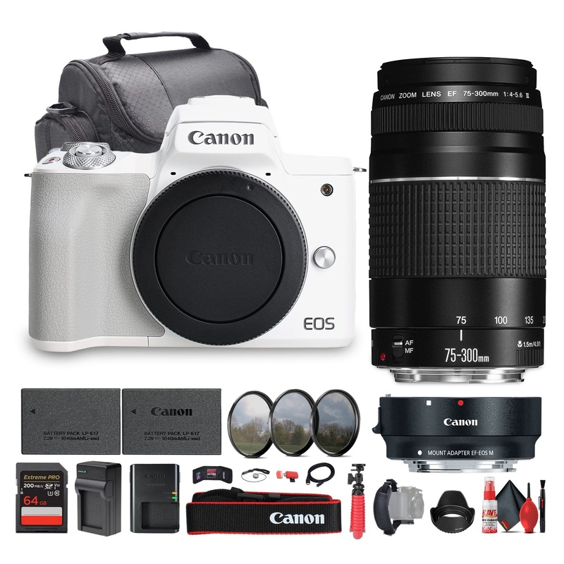 Canon EOS Kiss M / M50 Mirrorless Camera (White) With Accessories Bundle
