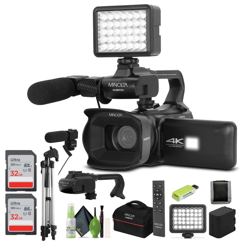 Minolta MN4KPRO 4K60FPS Ultra HD / 64 MP Autofocus Pro Camcorder w/WiFi - Bundle