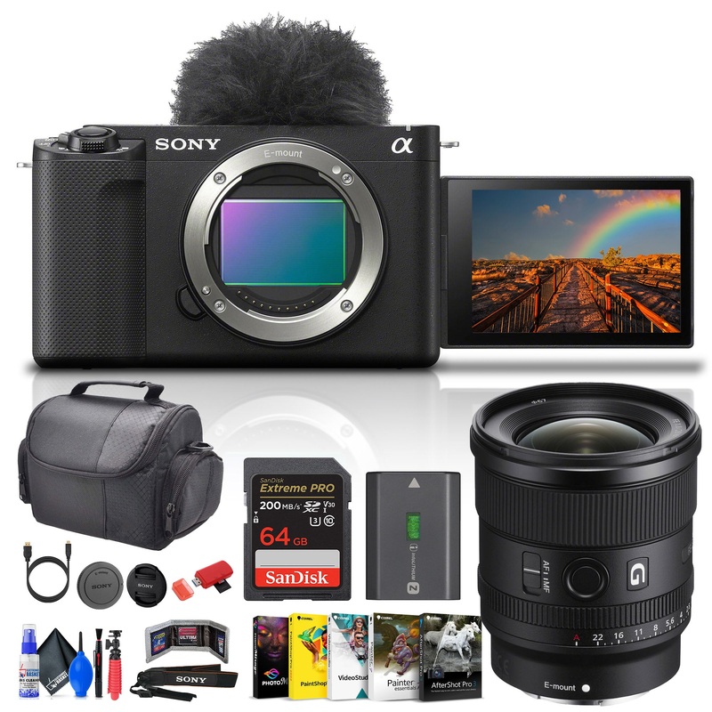 Sony ZV-E1 Mirrorless Camera (Black) + 20mm Lens + 64GB Card + Photo Software