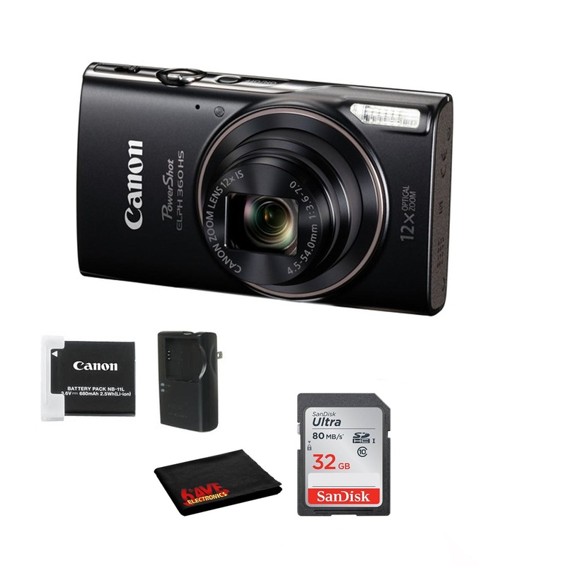 Canon PowerShot ELPH 360 HS Digital Camera Bundle with 32GB Card - Reconditioned