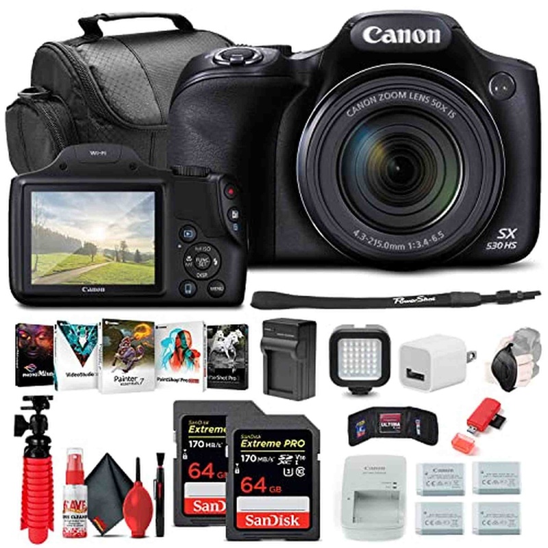 Canon PowerShot SX530 HS Digital Camera (9779B001) + 2 x 64GB Cards + More - Reconditioned