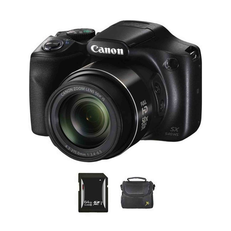 Canon PowerShot SX540 HS Digital Camera + 64GB memory card + soft case Bundle