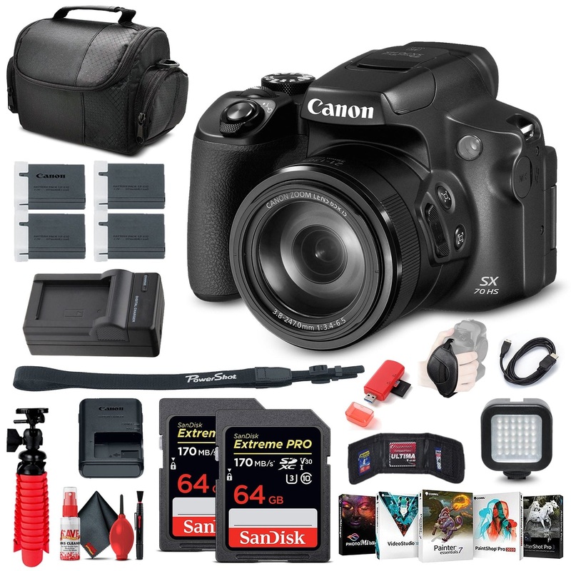 Canon PowerShot SX70 HS Digital Camera (3071C001) + 2 x 64GB Cards + More - Reconditioned