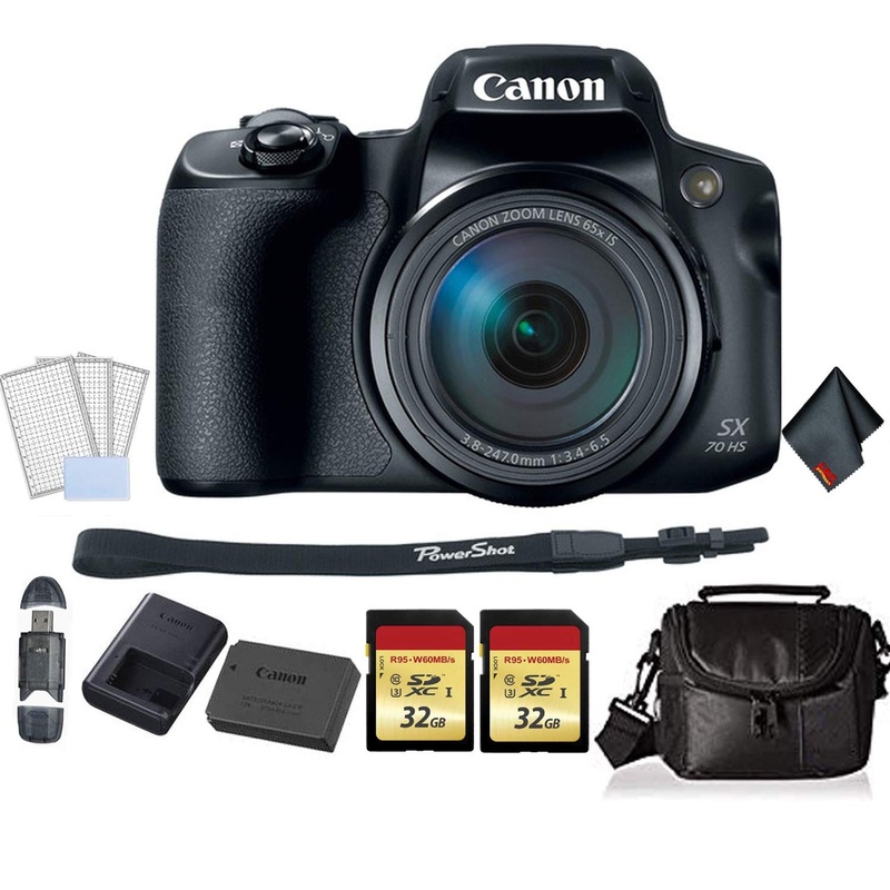 Canon PowerShot SX70 HS Digital Camera Bundle with 2X 32GB Memory Cards + SD Card USB Reader + LCD Screen Protectors and - Used