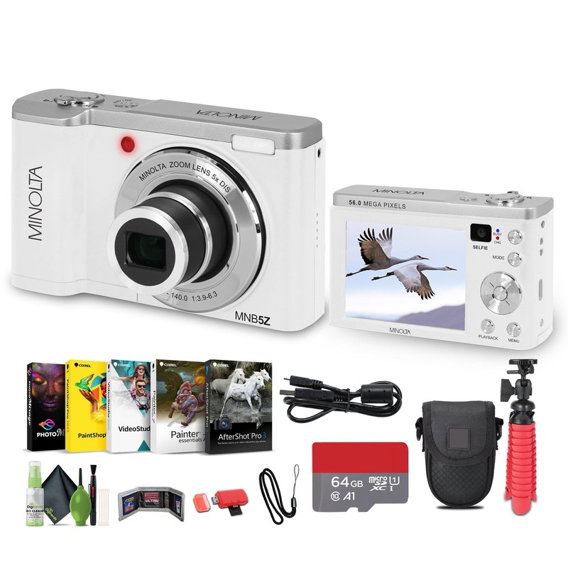 Minolta MNB5Z Digital Camera 56MP with 5x Optical Zoom in White Bundle