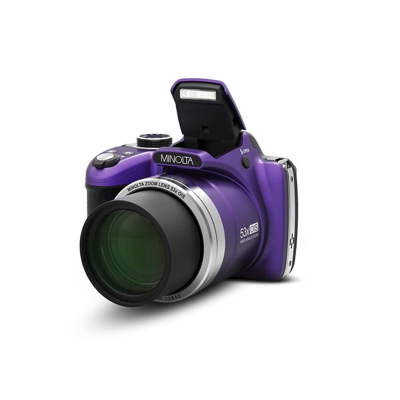 Minolta Pro Shot 16 Mega Pixel HD Digital Camera with 53x Optical Zoom, Full 1080p HD Video & 16GB SD Card, MN53Z, Purple