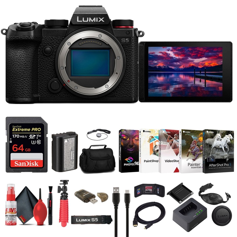 Panasonic Lumix S5 Mirrorless Camera + 64GB Memory Card + Bag Graphic Bundle