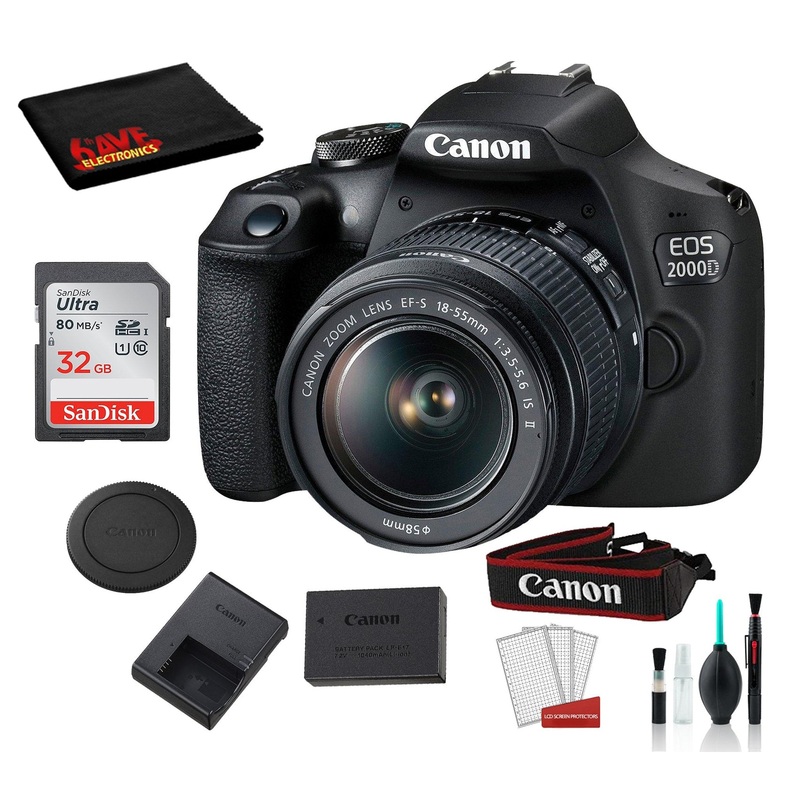 Canon EOS 2000D (REBEL T7) DSLR Camera 18-55MM IS ii Lens Bundle SanDisk 32gb + Cleaning Kit + MORE - International
