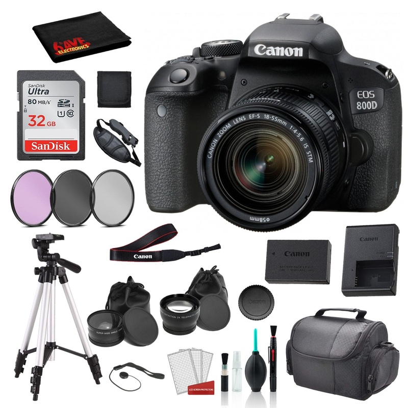Canon EOS 800D (Rebel T7i) 18-55mm IS STM Lens  Bundle SanDisk 32gb SD Card + 3PC Filter Kit + MORE - International