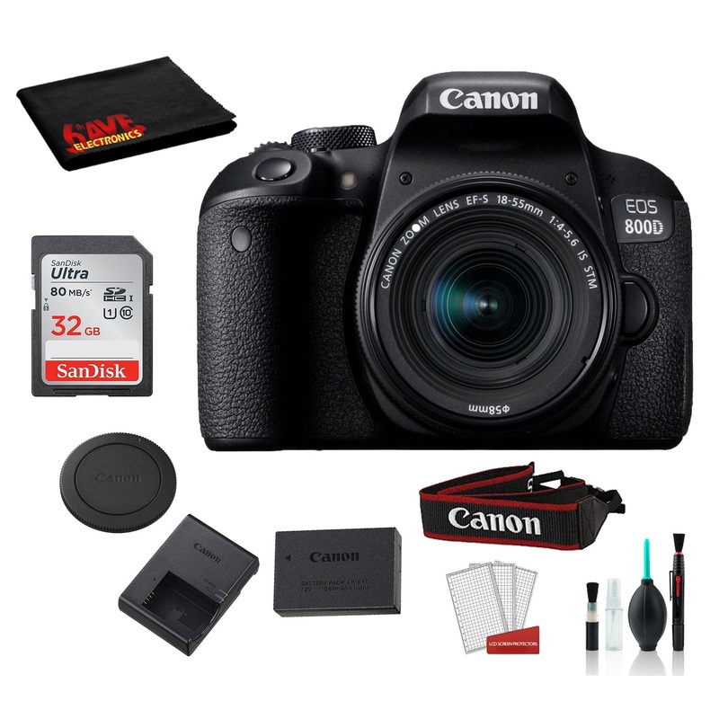 Canon EOS 800D (Rebel T7i) 18-55mm IS STM Lens Bundle SanDisk 32gb SD Card + Cleaning Kit + MORE - International
