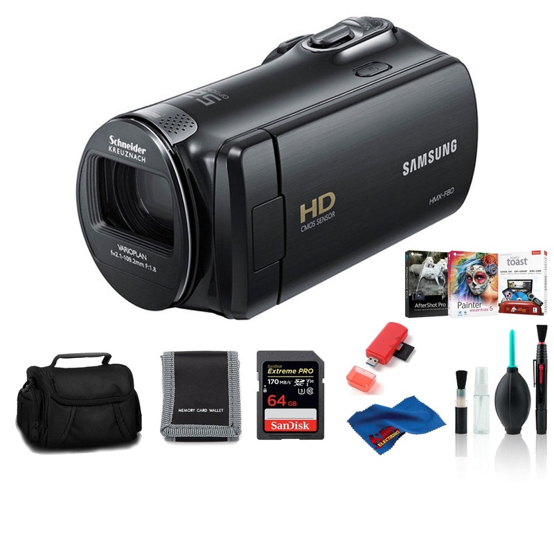 Samsung HMX-F90 Camcorder Black Bundle with 64 GB Memory Card + Corel  Kit