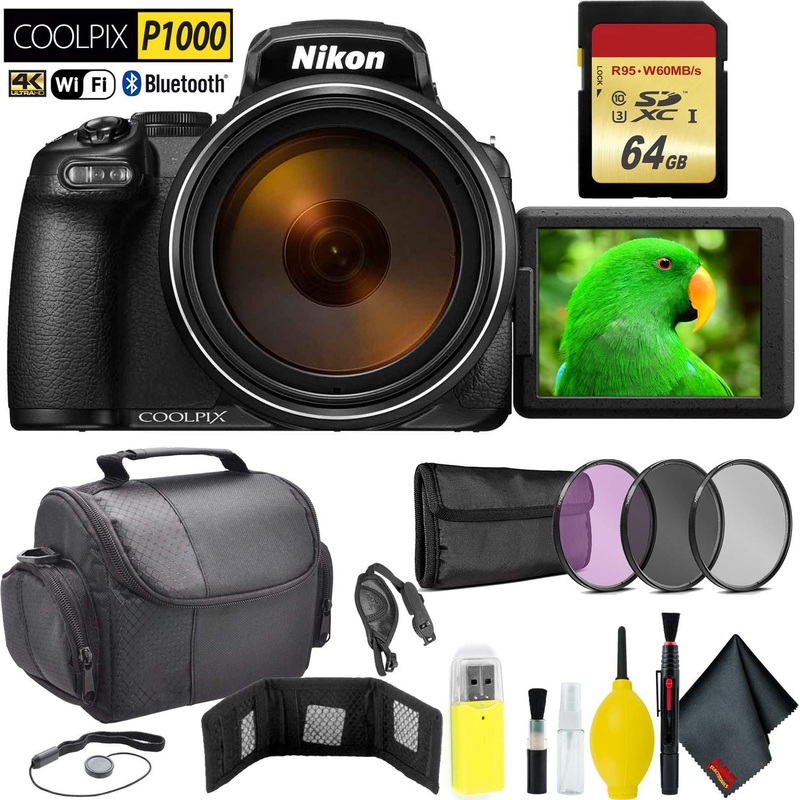 Nikon COOLPIX P1000 Digital Camera + 64GB Memory Card Travel Bundle International Model