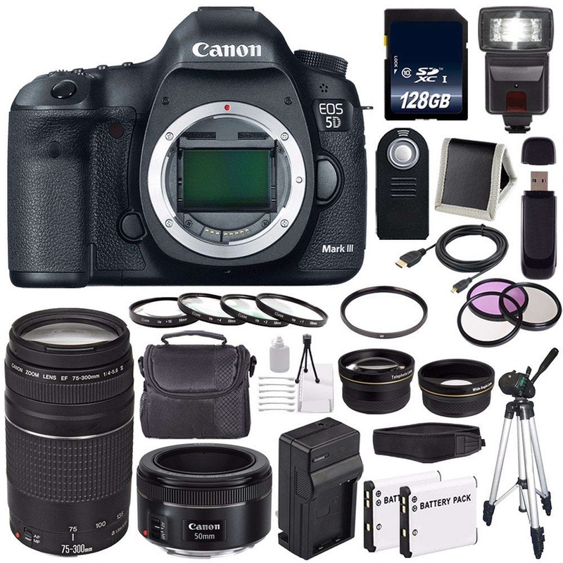 Canon EOD 5D III Digital Camera International Model + Canon EF 75-300 III+ EF 50mm f/1.8 STM Lens Storage Bundle