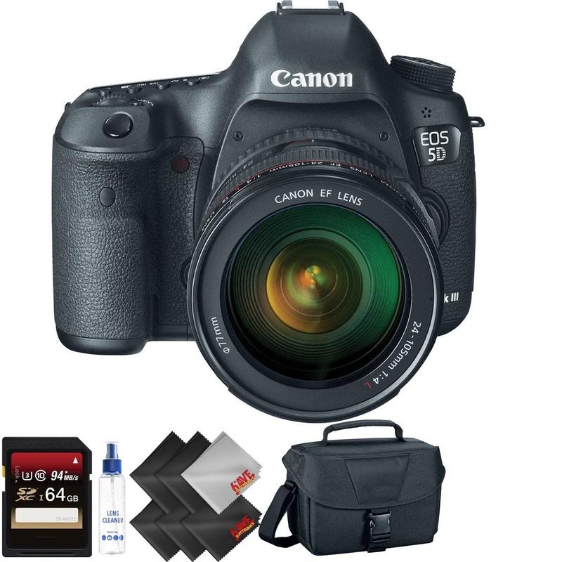 Canon EOS 5D Mark III DSLR Camera with 24-105mm Lens + 64GB Memory Card + 1 Year Warranty Bundle