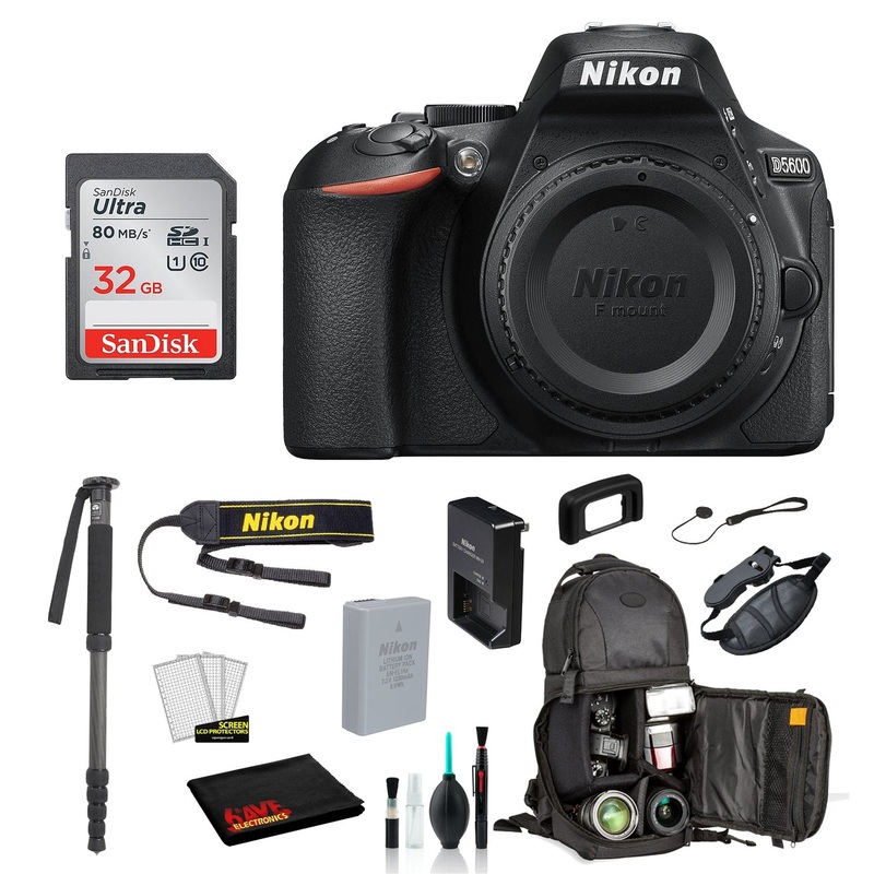 Nikon D5600 DSLR Camera (Body Only)  Bundle  Includes SanDisk32GB SD Card + Sling Backpack + MORE - International Model